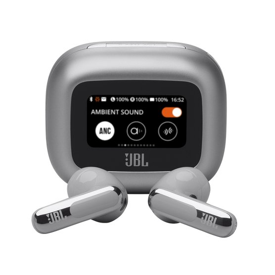 JBL Live Flex 3 - Silver - True wireless noise-cancelling open-stick earbuds - Hero